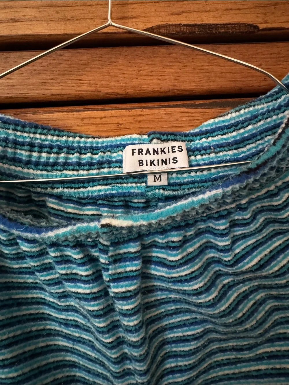 Frankie's Bikinis Teal and Light Blue Striped High-Waist Shorts